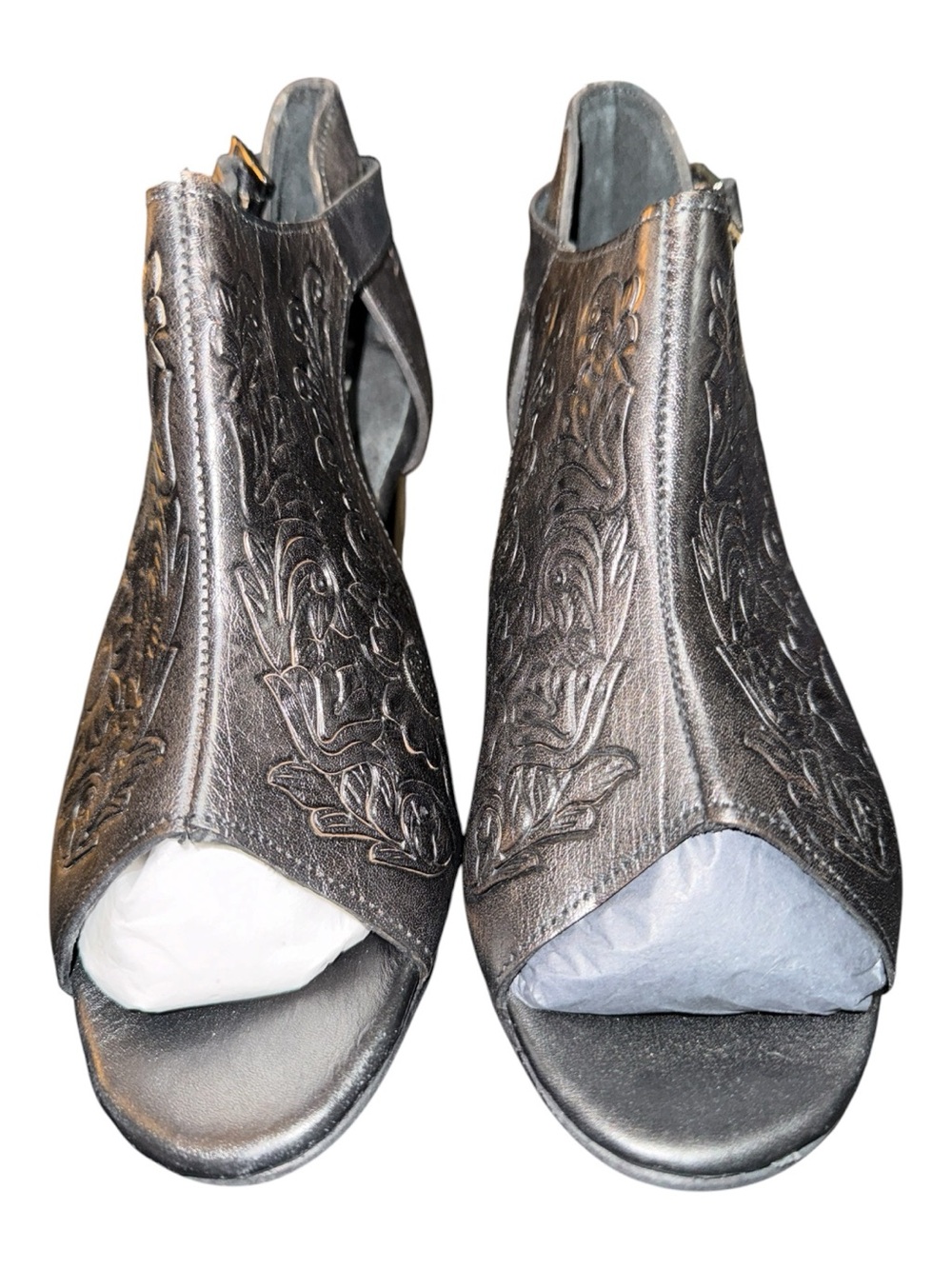 Roper Women’s Black Tooled Western Peep Toe Heels Size 10 NWT